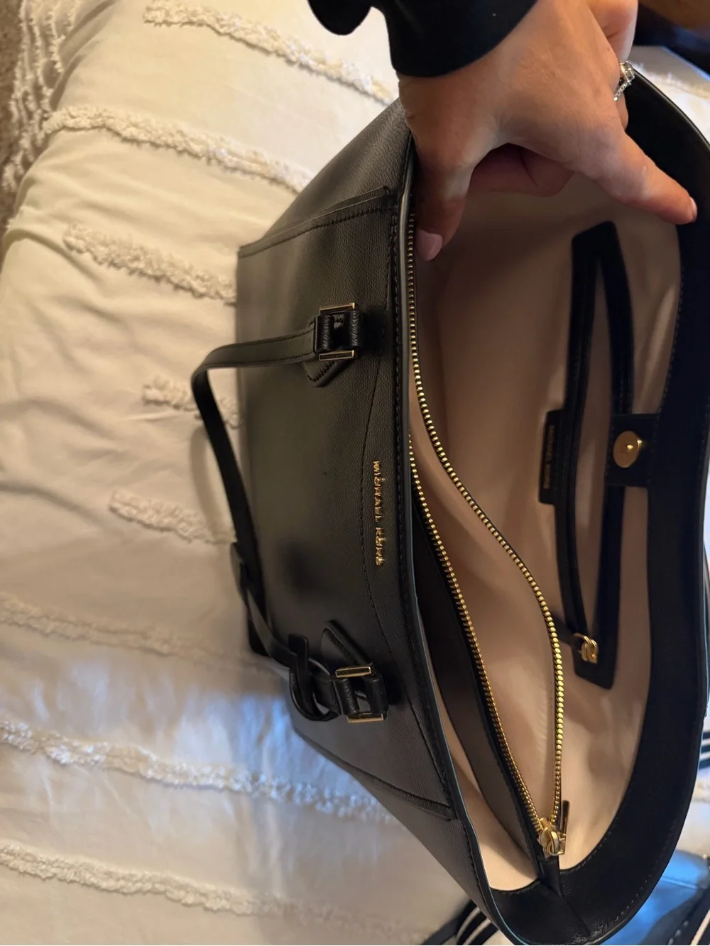 Michael Kors Black Saffiano Leather Tote with Gold Accents